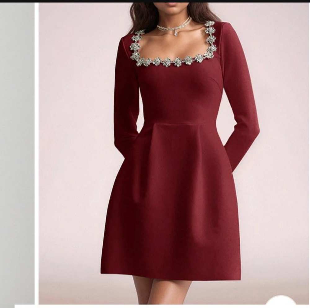 Elegant Red Dress with Floral Embellishments - Picture 1 of 9